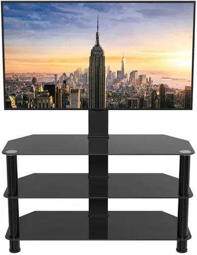 Vista 7 de AVF Soporte de TV de vidrio negro con soporte para televisores de hasta 60 pulgadas, soporte de TV de piso de acero y centro de entretenimiento
