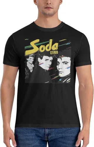 Vista 3 de Soda Music and Stereo - Camiseta de manga corta para hombre, diseño casual, cuello redondo, unisex, color negro