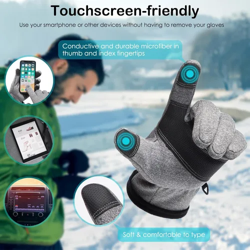 Vista 4 de Guantes de invierno cálidos, aptos para pantalla táctil, para clima frío, guantes de conducción, resistentes al viento, antideslizantes, guantes