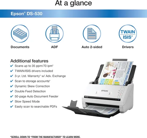 Vista 2 de Escáner WorkForce GT-1500 de documentos e imágenes con alimentador automático de documentos (ADF) (b11b190011), de la marca Epson, 1