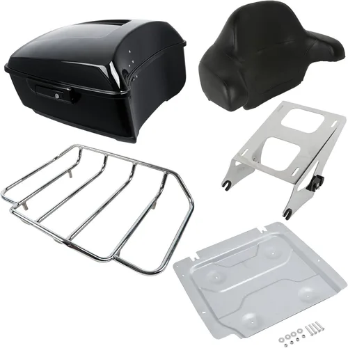 Vista 30 de XMT-MOTO King Tour Trunk + almohadilla de respaldo envolvente+estante de montaje negro+accesorios de acoplamiento para Harley Touring Road King Road
