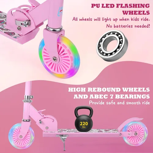 Vista 3 de Kick Scooter - Scooter portátil plegable para niños, diseño plegable ligero con alta visibilidad RGB iluminado LED en ruedas
