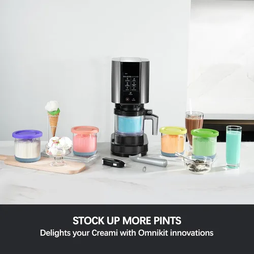 Vista 6 de Contenedores Omnikit de reemplazo para pintas y tapas Ninja Creami - paquete de 4, tazas de 16oz compatibles con máquinas para hacer helados NC301