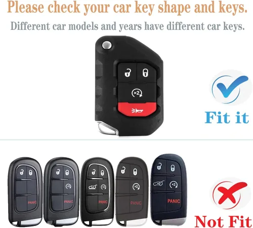 Vista 2 de Kirsnda Funda para llavero Jeep, funda con llavero, TPU suave que protege la carcasa de la llave del automóvil, compatible con Wrangler JL JLU Negro