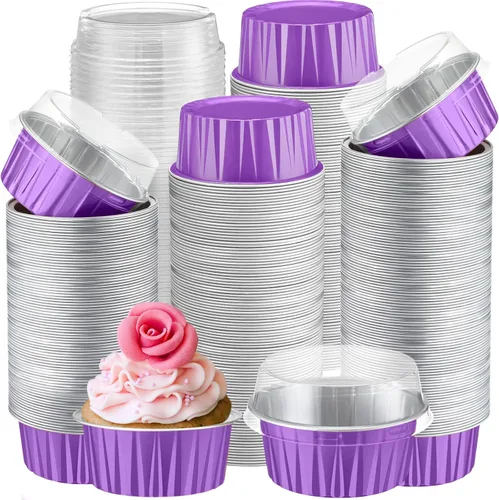 Vista 36 de Gejoy - 400 tazas para hornear de papel de aluminio con tapas, 5 onzas, clásico, negro