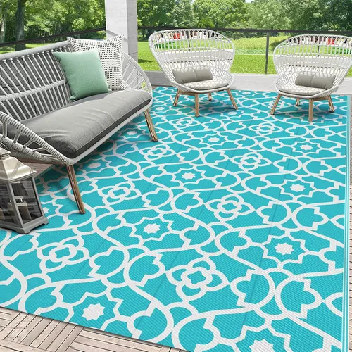 Vista 21 de HEBE Alfombra impermeable para exteriores de 5 x 8 pies para patios, alfombra de paja de plástico reversible floral, alfombra de patio, alfombra