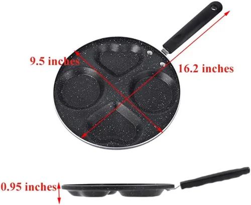 Vista 2 de Sartén para huevos de 4 tazas, sartén antiadherente para panqueques en forma de corazón, sartén Blini, sartén para crepas, sartén para panqueques