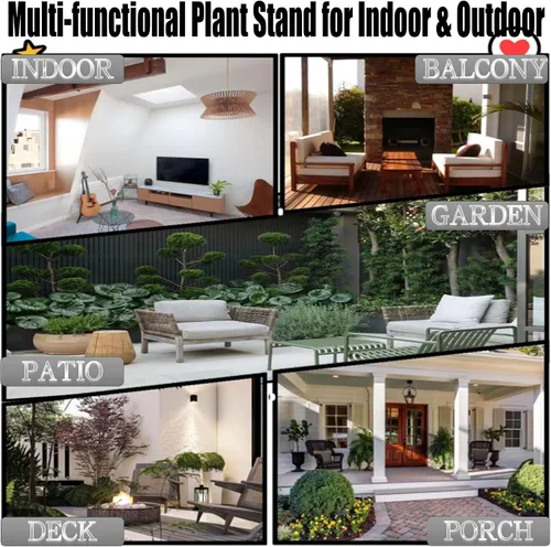 Vista 7 de Soporte para plantas, 15 pulgadas de alto para interiores y exteriores, juego de 1, diseño retro, redondo, soporte de metal recubierto a prueba
