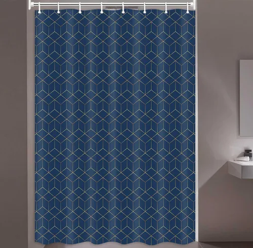 Vista 17 de JAWO Cortina de ducha geométrica negra y dorada, moderna cortina de baño de textura poligonal abstracta, cortina de baño de tela impermeable, 6