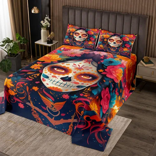 Vista 14 de Juego de colcha con signo de la paz tamaño King, flores coloridas acolchadas para niños, adolescentes y adultos, juego de colcha floral pastoral