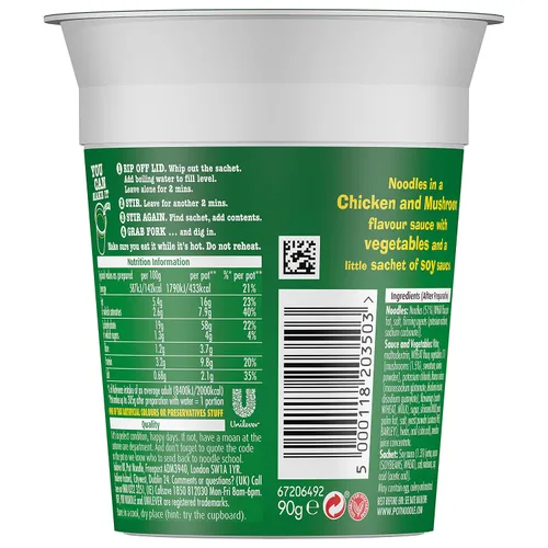 Vista 2 de Pot Noodle Pollo y Champiñones 3.17 oz (Paquete de 12)