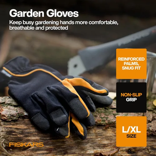 Vista 7 de Fiskars Juego de herramientas de jardín de verduras con tijeras de verduras, sembrador de semillas, paleta, cultivador, desbrozadora y guantes