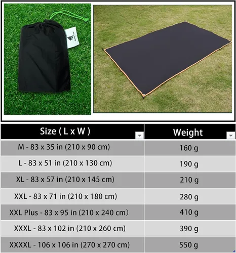 Vista 6 de GEERTOP Alfombra ultraligera para tienda de campaña, impermeable, color negro, para debajo de la tienda, camping, mochileros, senderismo, picnic