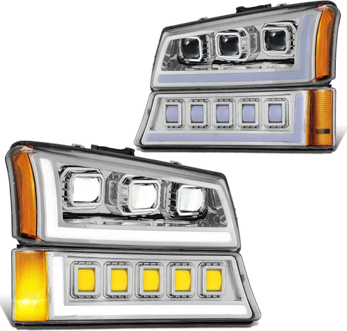 Vista 8 de DNA MOTORING Juego de montaje de faros Compatible con 2003-2006 Chevy Silverado 1500 2500 3500 1500 HD 2500 HD Avalanche 1500 2500, sin Cromo
