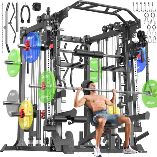 Vista 25 de Máquina Smith con sistema de cruce de cables, jaula de potencia multifunción para sentadillas y rack de potencia para gimnasio en casa, rack de Negro