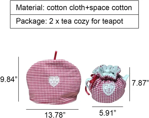 Vista 6 de 2 piezas de té aislado acogedor para tetera y calentador de hervidor de agua - a cuadros Rojo Plaid