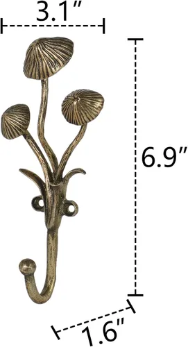 Vista 8 de SOFFEE DESIGN 2 piezas de ganchos para abrigos de metal dorado con forma de hongos 3D, para entrada, baño, dormitorio, decoración estilo granja