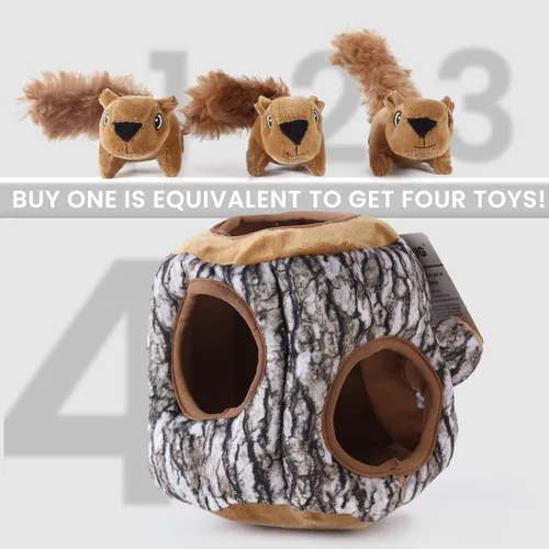 Vista 3 de Laifug juguete de peluche de ardilla escondida para perros, juguete interactivo con chillido para perros para jugar al escondite, L