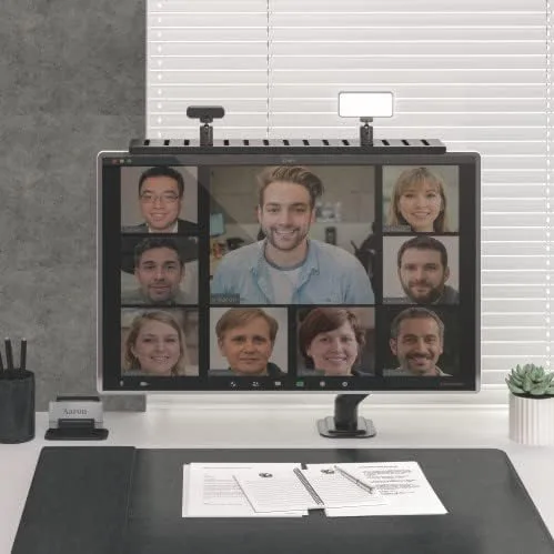 Vista 2 de Mount Plus MDS12-2 - Estante de monitor compatible con VESA todo en uno para organizador de dispositivos, perfecto para reuniones en línea