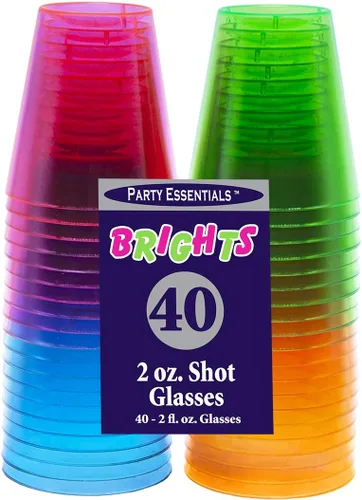 Vista 5 de Party Essentials Hard Plastic 2-Ounce Shot/Shooter Glasses, 40-Count, Assorted Neon