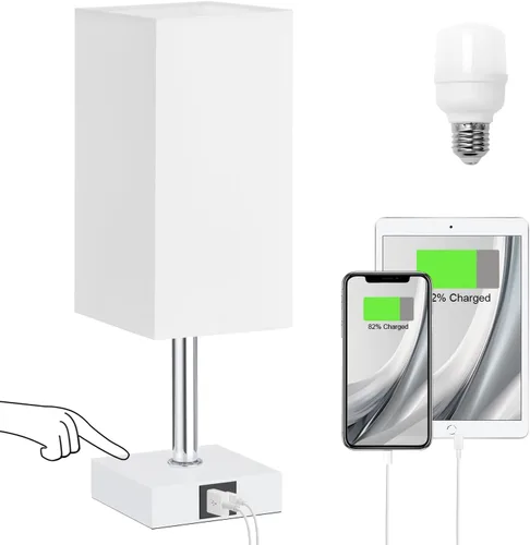 Vista 12 de Lámpara de mesa Ambimall con control táctil y 2 puertos de carga USB, lámpara de mesa de 3 modos para mesita de noche, lámpara de noche para A: rosa