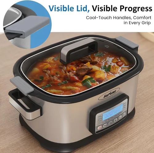 Vista 8 de Multicocina 11 en 1, horno asador de olla lenta de 6.5 cuartos de galón, olla multifuncional programable digital con temporizador, control