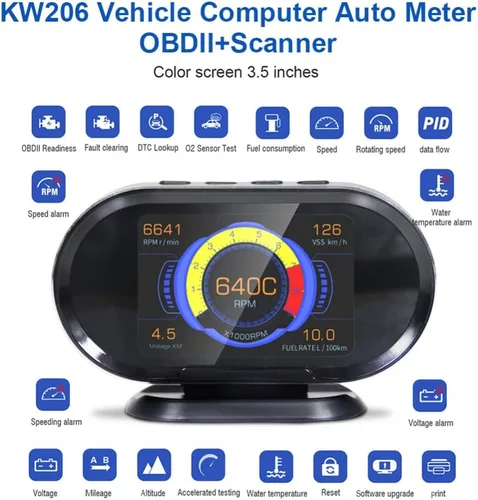 Vista 2 de Lector de código de escáner OBD2 2 en 1 y pantalla frontal HUD automática compatible con los 10 modos de prueba OBDII en todos los vehículos