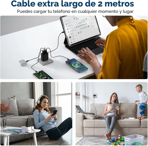 Vista 6 de Paquete de 2 cargadores de pared USB C, bloque de carga rápida de 80W y 4 puertos tipo C, enchufe de pared USBC de múltiples puertos PD20W y QC20W
