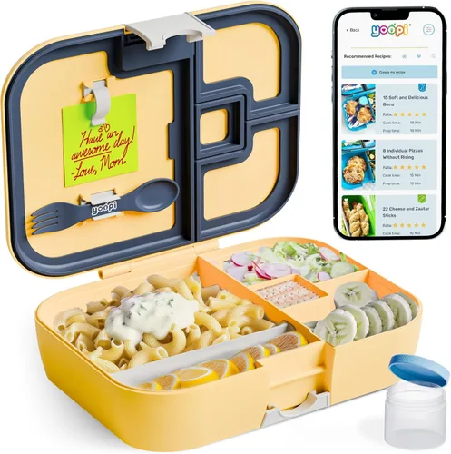 Vista 10 de YOOPI Fiambreras para niños con 4 compartimentos a prueba de fugas, lonchera para la escuela con contenedores para lonchera, caja de sándwich ligera