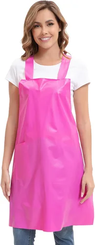Vista 7 de Nanxson Delantal impermeable de TPU con bolsillo, delantales de trabajo ligeros para niñas, estilo H para lavar platos, aseo de mascotas, jardinería
