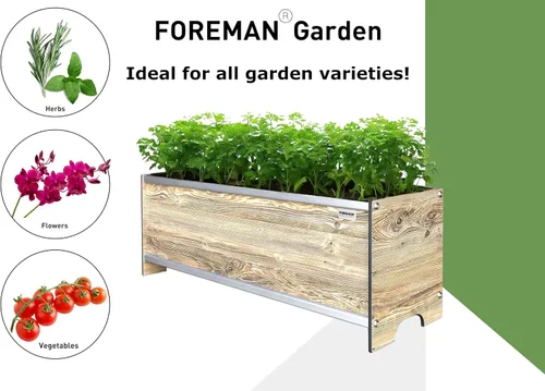 Vista 6 de Cama de jardín elevada (36 x 12 x 14 pulgadas) resistente a la intemperie, maceta para exteriores con drenaje para camas de verduras, jardinería
