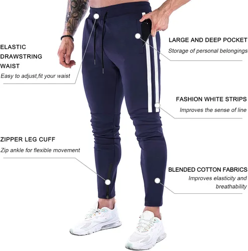 Vista 2 de DIOTSR Pantalones deportivos de entrenamiento para hombre, pantalones de correr ajustados para hombre, pantalones deportivos de gimnasio a rayas