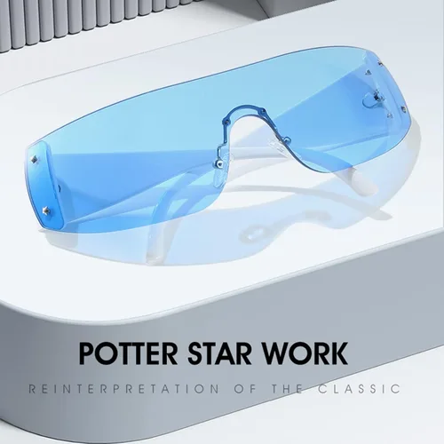 Vista 5 de ADE WU Y2K - Gafas de sol sin montura de moda, con diamantes de imitación
