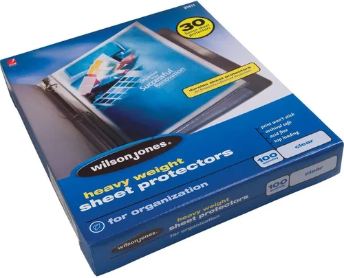 Vista 2 de Wilson Jones® Protectores de hojas de carga superior, pesados, transparentes de diamante, caja de 100
