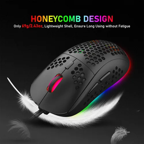 Vista 7 de Combo de teclado y mouse mecánicos con cable al 60%, mini 62 teclas ultracompactas, efectos retroiluminados de arco iris tipo C Chroma 20