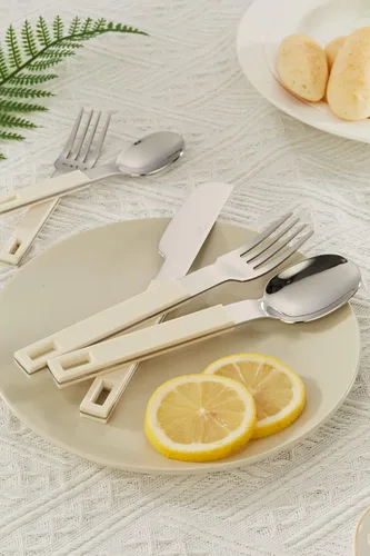 Vista 7 de ANNOVA Juego de cubiertos de acero inoxidable de 20 piezas de cubiertos de acero inoxidable con mango de bloque de color, 4 cuchillos de cena, 4