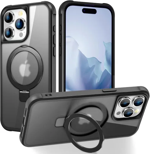 Vista 28 de SKYLMW - Funda compatible con iPhone 11 de 6.1 pulgadas, con soporte magnético invisible tipo anillo, funda translúcida de grado militar, compatible