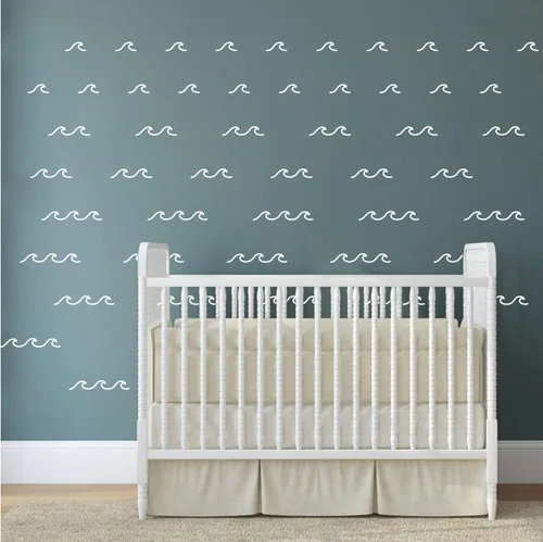 Vista 8 de 88 unids/paquete de calcomanías de pared de olas oceánicas para habitación de niños, decoración de sala de estar de oleada de mar, YMX60 (negro)