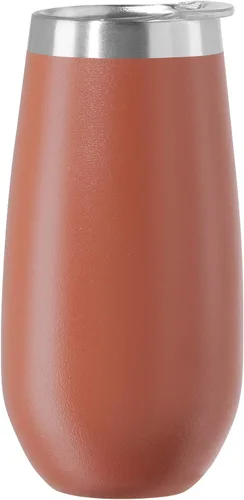 Vista 18 de OGGI Thermo Flute 'Celebrate Collection' - Vaso de copa de champán con aislamiento de acero inoxidable, grano de madera, 6 onzas, con tapa
