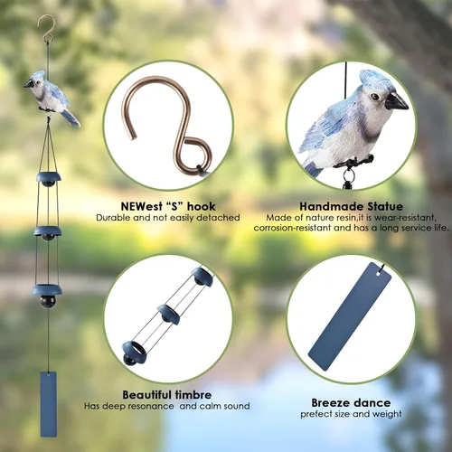 Vista 3 de Campanas de viento con 3 campanas más grandes para exteriores, regalo para mamá, papá, hija, mujeres, césped, porche, patio, decoración de jardín