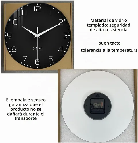 Vista 8 de XNM Relojes de pared de cristal negro con pilas de 12 pulgadas