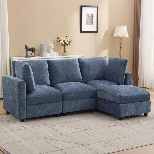 Vista 28 de 63" sofá seccional modular de Loveseat con otomana movible para sala de Beige