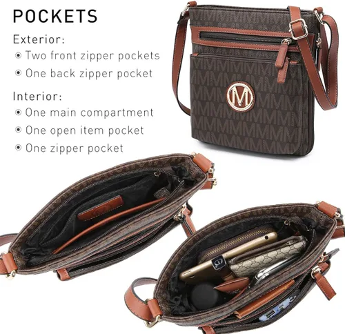 Vista 5 de MARCO M KELLY Bolsos cruzados para mujer, múltiples bolsillos, grandes, monograma, con cremallera, bolso de hombro de piel sintética para mujer