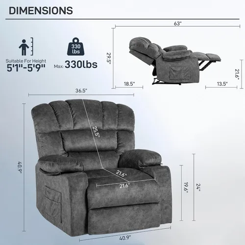 Vista 2 de Silla reclinable moderna ergonómica de un solo sofá, asiento de salón, reclinables por gravedad, relleno de espuma