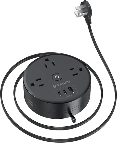 Vista 8 de TROND - Regleta de alimentación con cable de extensión retráctil - Regleta de alimentación de viaje con 3 tomas de CA, 3 puertos USB (2 USB C)