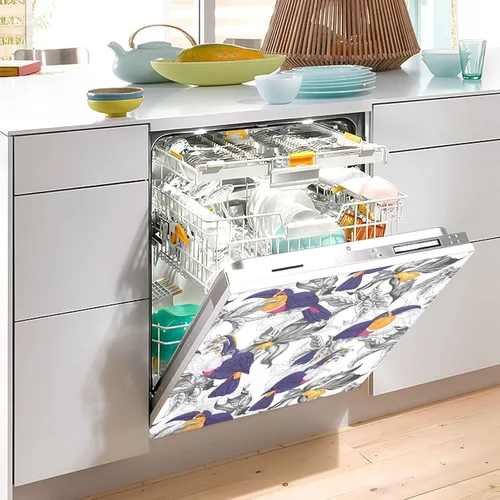 Vista 5 de Cubierta magnética decorativa para lavavajillas, diseño de pájaro tucán Índigo y Gris 29