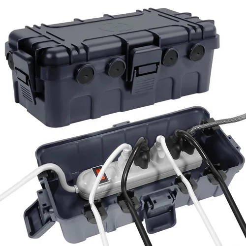 Vista 10 de Caja eléctrica mediana para exteriores (11.6 x 5.2 x 4.1 pulgadas), cubierta de cable de extensión impermeable IP54 con entrada de 6 cables, caja