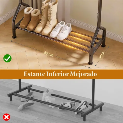Vista 2 de EAGMAK Percheros resistentes con estante, perchero de metal con patas niveladoras para colgar ropa, perchero independiente para dormitorio, Negro