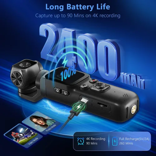 Vista 7 de Cámara de bolsillo 4K para vlogging, cámara de vlogging de 75MP con lente 2-Pavonado