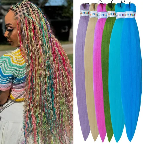 Vista 11 de Ms Aloe Cabello trenzado colorido preestirado, pelo trenzado multicolor, pelo trenzado suave sin nudos, 26 pulgadas, paquete de 6 unidades, cabello